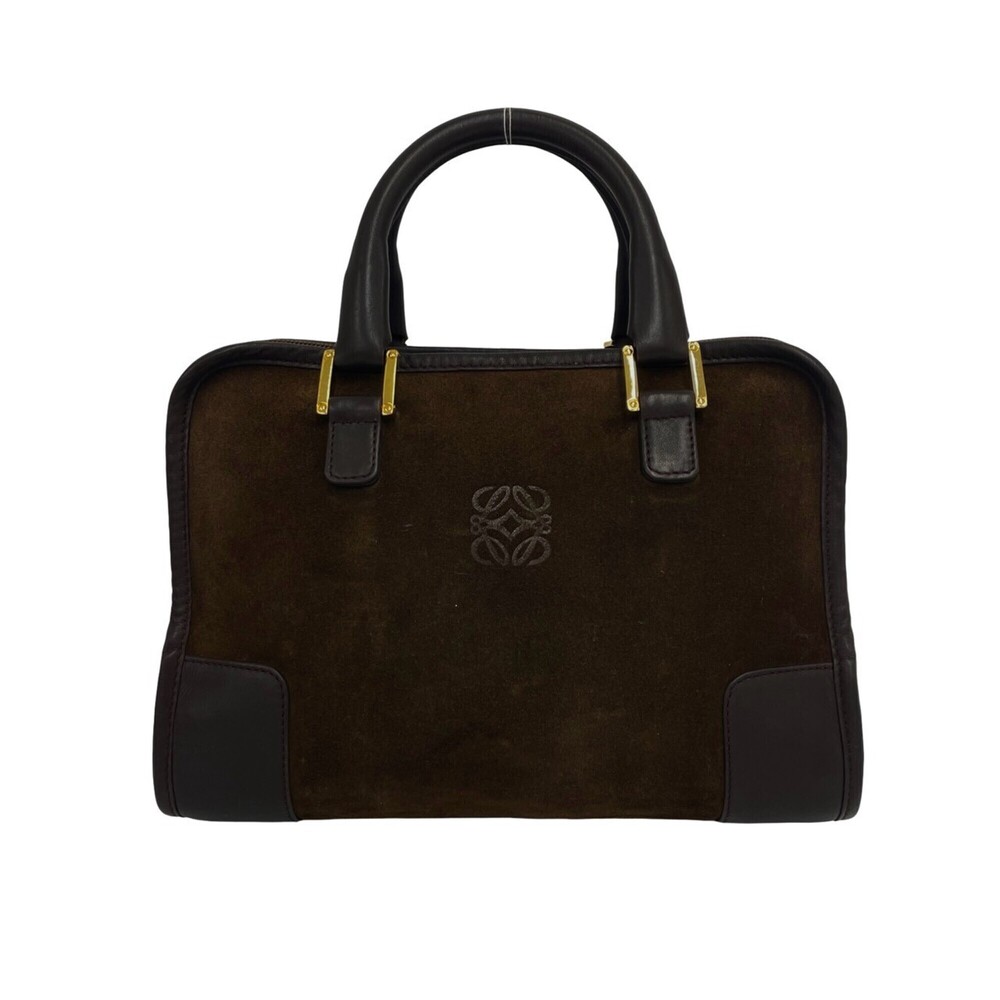 LOEWE Vintage Amazona 28 Anagram Suede Leather Handbag Mini Boston Bag Brown ...